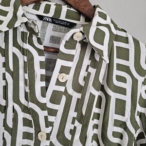 Zara linen blend geometric print collared Mini Dress Size Small